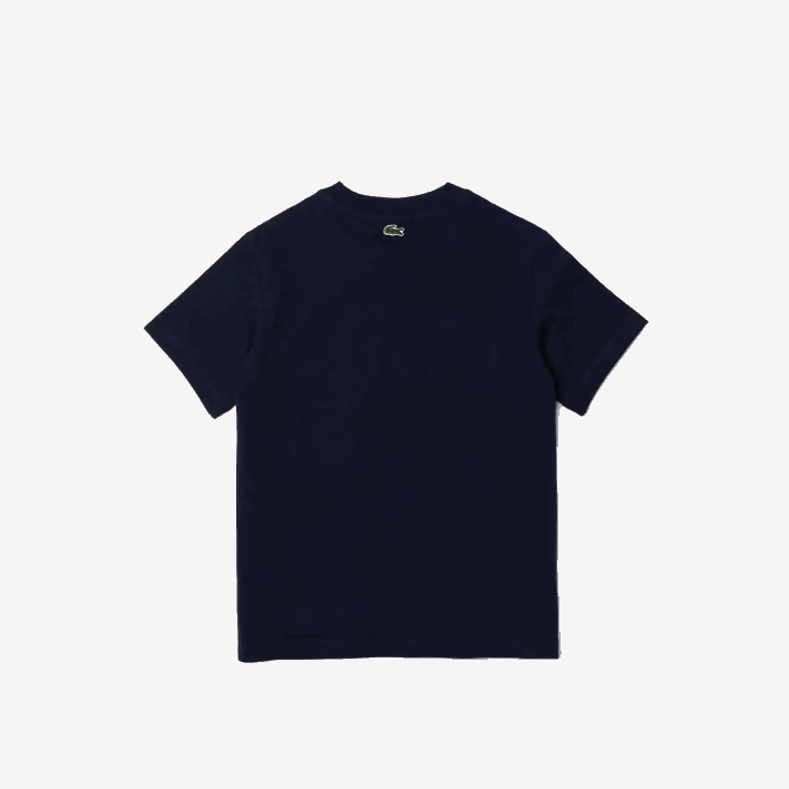 Lacoste Crew Neck Crocodile Lettering Cotton T-Shirt 646T3118 Navy Blue 166 Boys