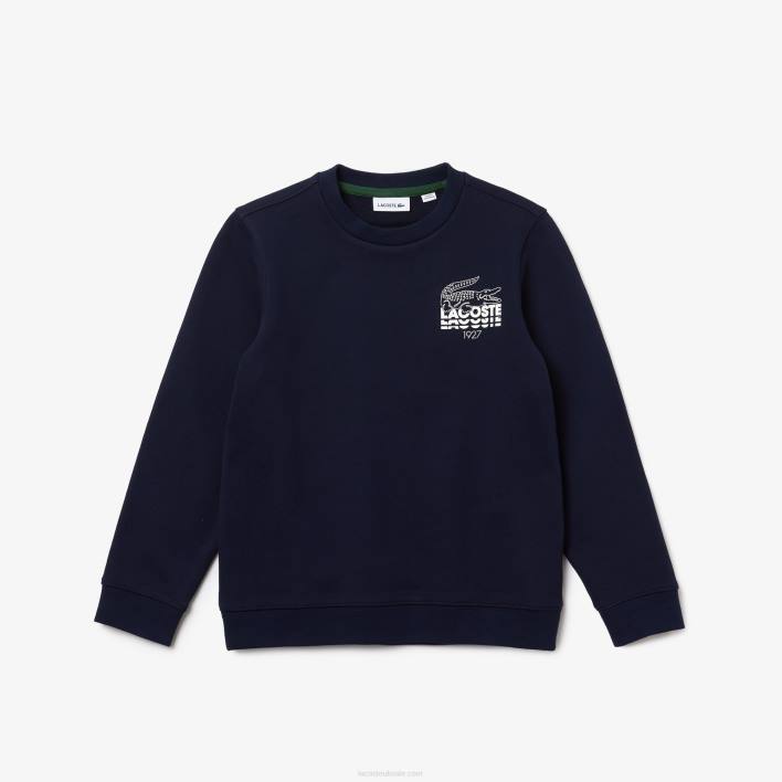 Lacoste Crocodile Branding Cotton Fleece Sweatshirt 646T3204 Navy Blue 166 Kids