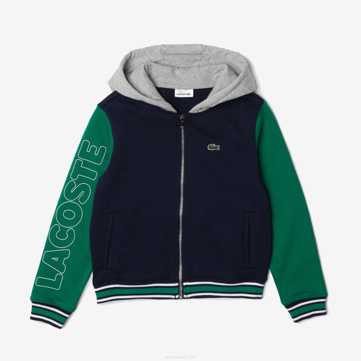 Lacoste Heritage Hooded Colorblock Fleece SPORTs Jacket 646T3267 Navy Grey Chine Green White JXX Kids