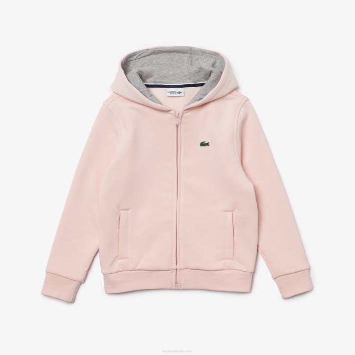 Lacoste SPORT Tennis Zippered Fleece Sweatshirt 646T3261 Light Pink Grey Chine KN1 Kids