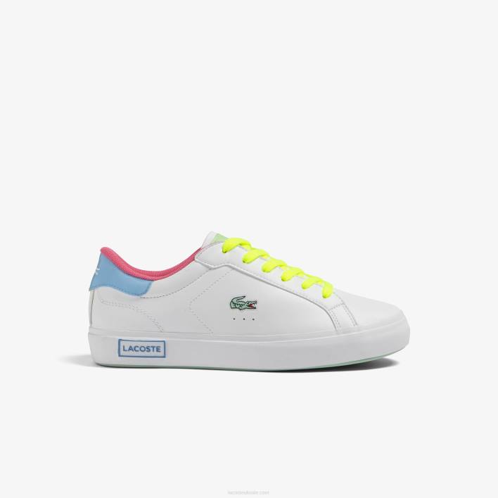Lacoste Powercourt Synthetic Color-Pop Sneakers 646T3070 White/Green 082 Juniors