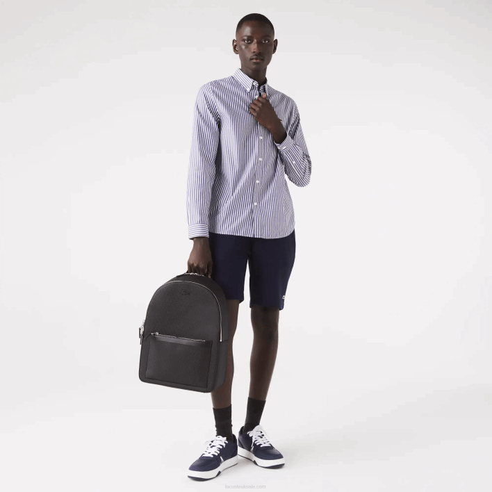 Lacoste Chantaco Matte Stitched Leather Backpack 646T2022 Black 000 Men