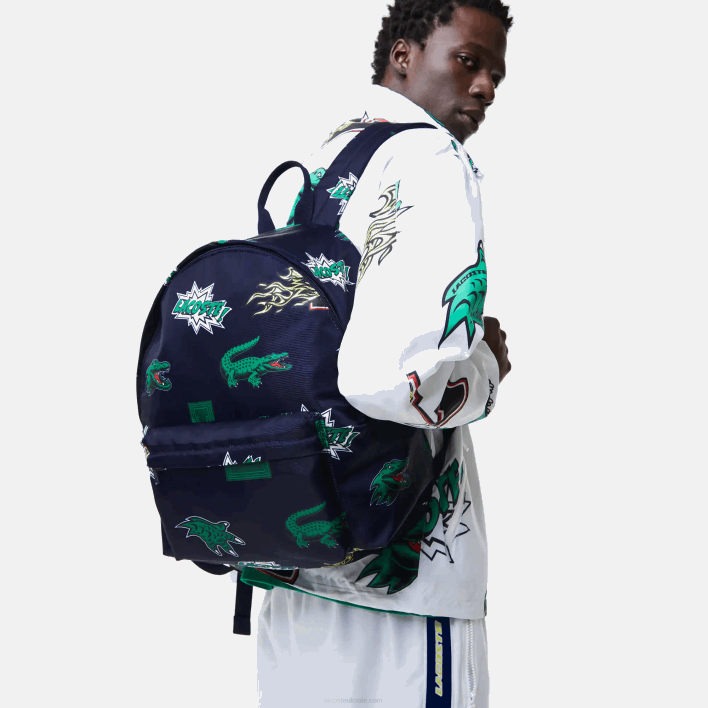 Lacoste Comic Print Backpack 646T2096 Marine 166 Croc Allover L25 Men