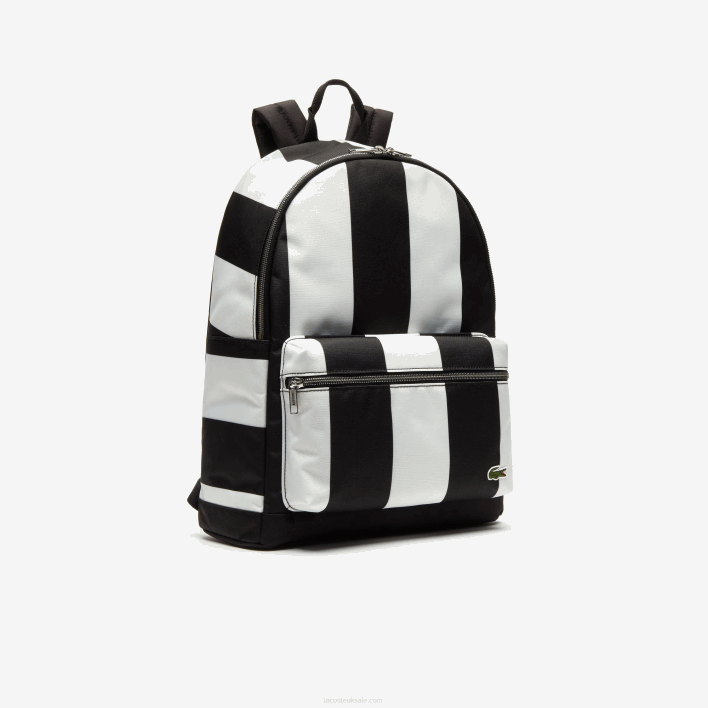 Lacoste LIVE Detachable Pouch Striped Backpack 646T2055 Noir Blanc 279 Men