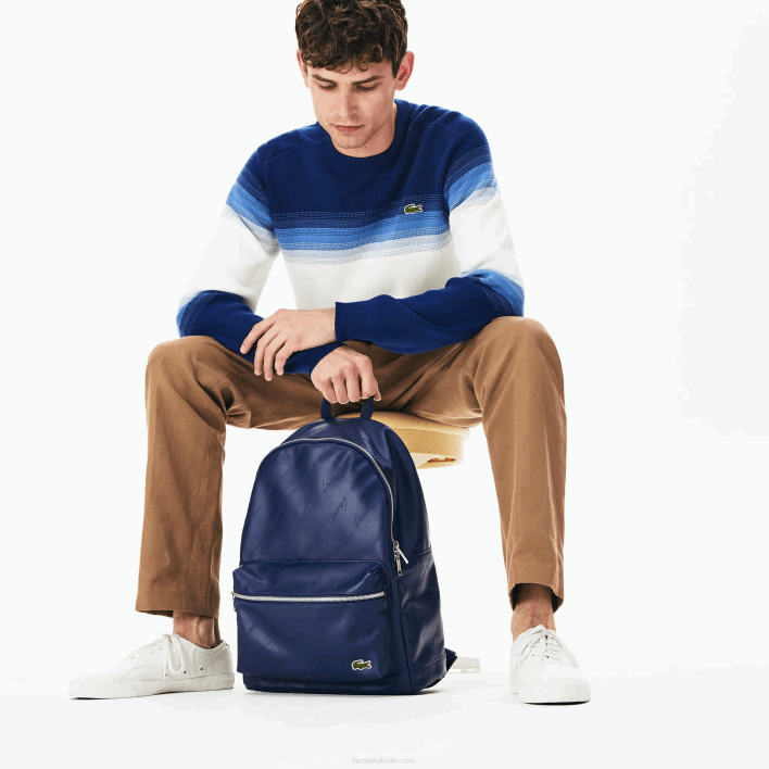 Lacoste LIVE Signature Print Zippered Backpack 646T2047 Blue Depths E62 Men