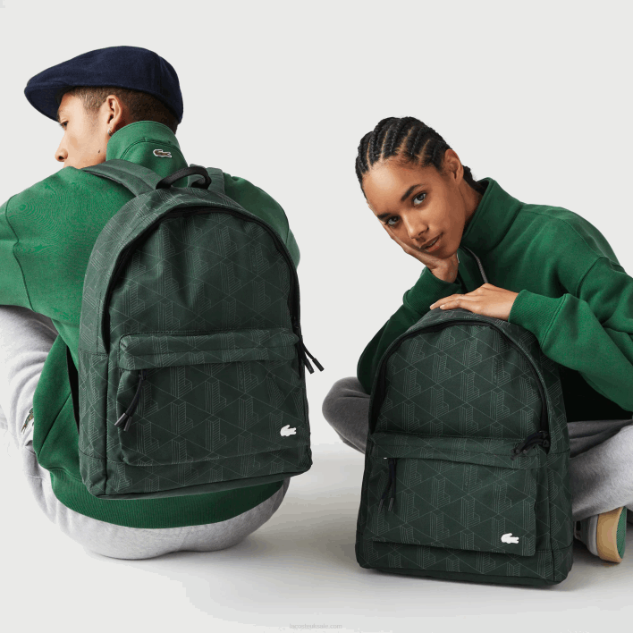 Lacoste Reflective Monogram Print Backpack 646T2072 Sinople Monogramme L22 Men