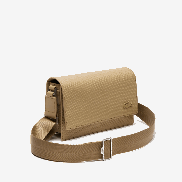 Lacoste Chantaco Calfskin Leather Flap Closure Bag 646T1969 Lion L32 Men