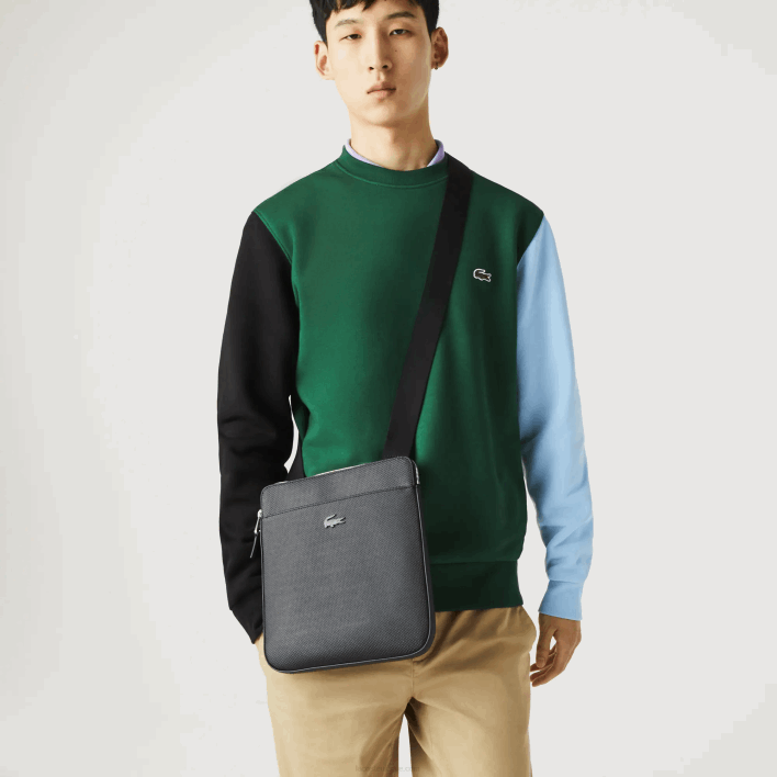 Lacoste Chantaco Matte Pique Leather Flat Zip Bag 646T2039 Black 000 Men