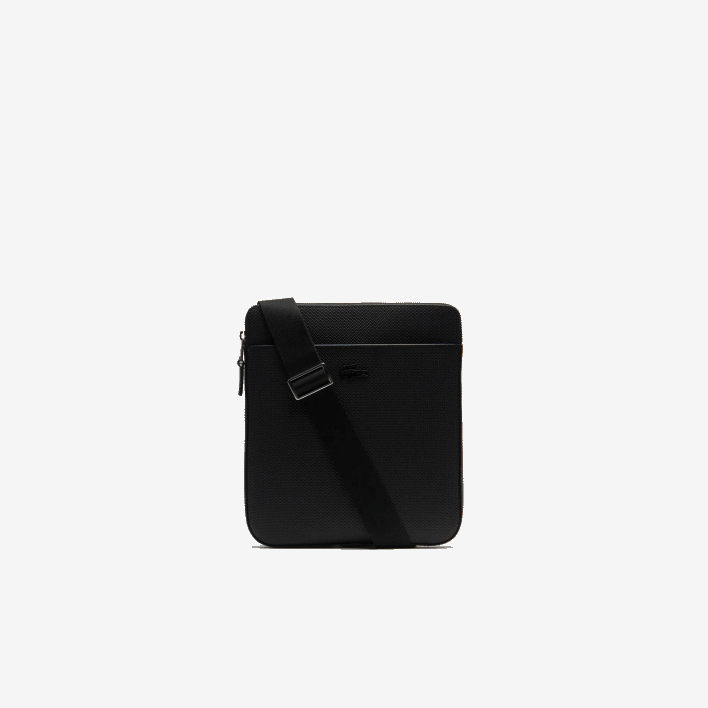 Lacoste Chantaco Matte Pique Leather Flat Zip Bag 646T2039 Black 000 Men