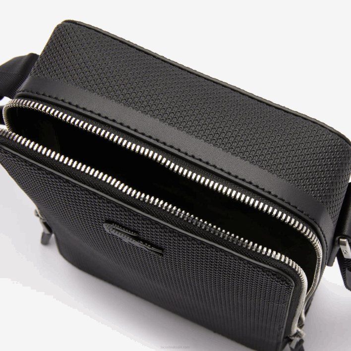 Lacoste Chantaco Matte Stitched Leather Vertical Camera Bag 646T2025 Black 000 Men