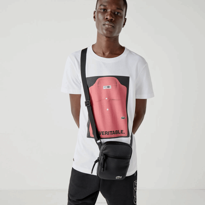 Lacoste LCST Coated Canvas Small Flat Crossbody Bag 646T2018 Black 000 Men