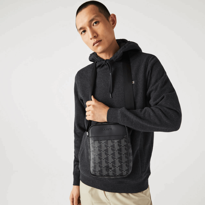 Lacoste The Blend Monogram Canvas Vertical Bag 646T2038 Monogram Noir Gris H45 Men