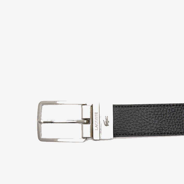 Lacoste Engraved Buckle Grained Leather Belt 646T2098 Black 000 Men