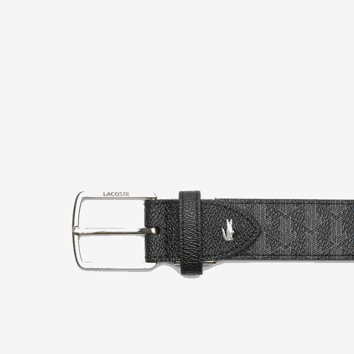 Lacoste Monogram Tongue Buckle Woven Belt 646T2099 Monogram Noir Gris H45 Men