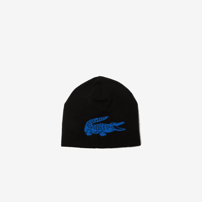 Lacoste Contrast Crocodile Reversible Beanie 646T2345 Black Blue 985 Men