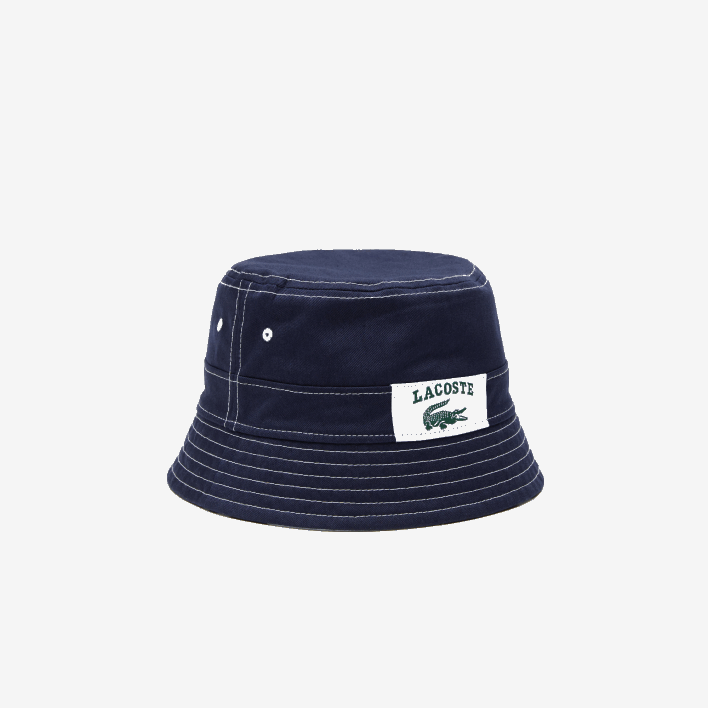 Lacoste Heritage Reversible Print Or Solid Cotton Bucket Hat 646T2342 Navy Blue White 525 Men
