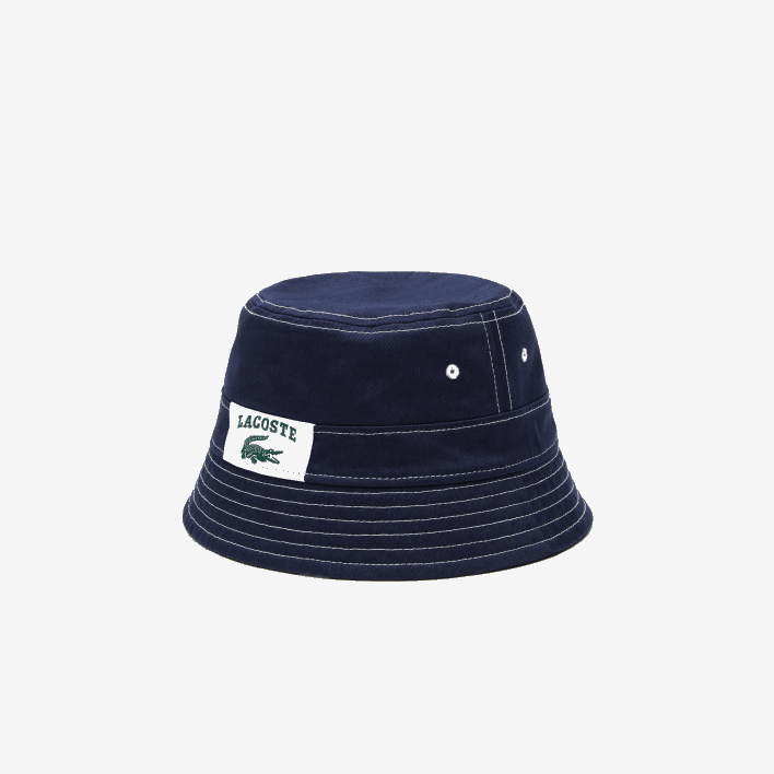 Lacoste Heritage Reversible Print Or Solid Cotton Bucket Hat 646T2342 Navy Blue White 525 Men