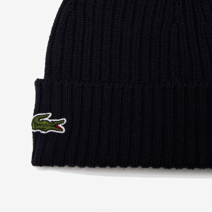 Lacoste Ribbed Wool Beanie 646T2228 Navy Blue 166 Men