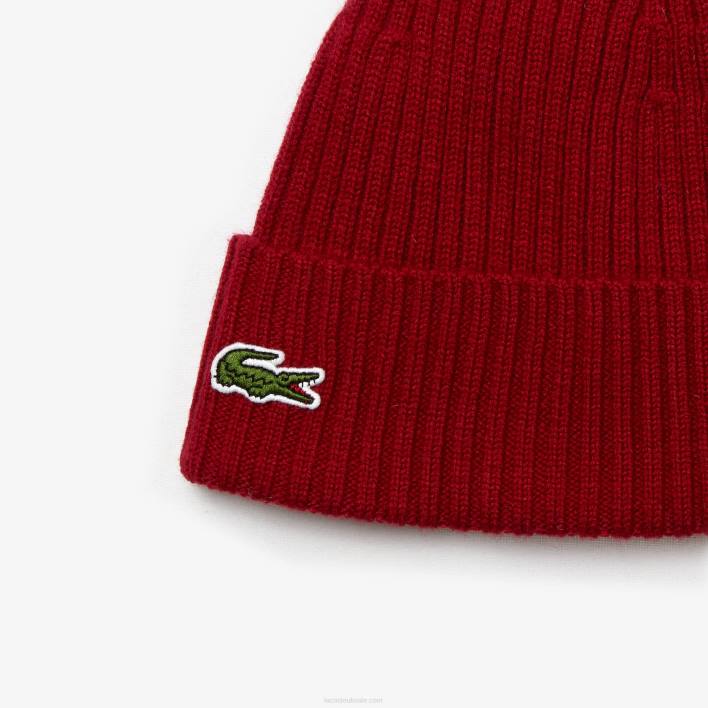 Lacoste Ribbed Wool Beanie 646T2269 Bordeaux 476 Men