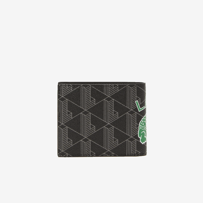 Lacoste The Blend Monogram Print Folding Wallet 646T1997 Mono Noir Gris Estragon L83 Men