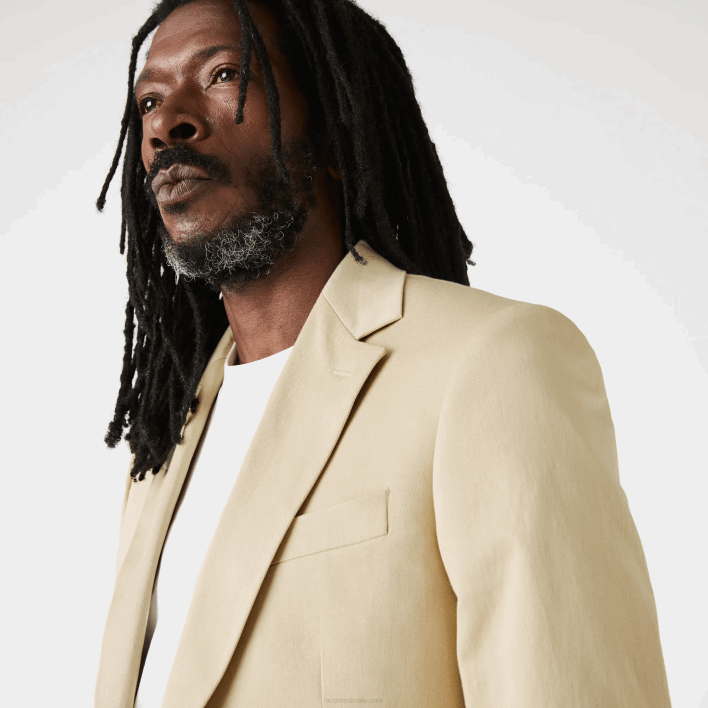 Lacoste Cotton And Linen Blend Pleated Blazer 646T1305 Beige 68S Men