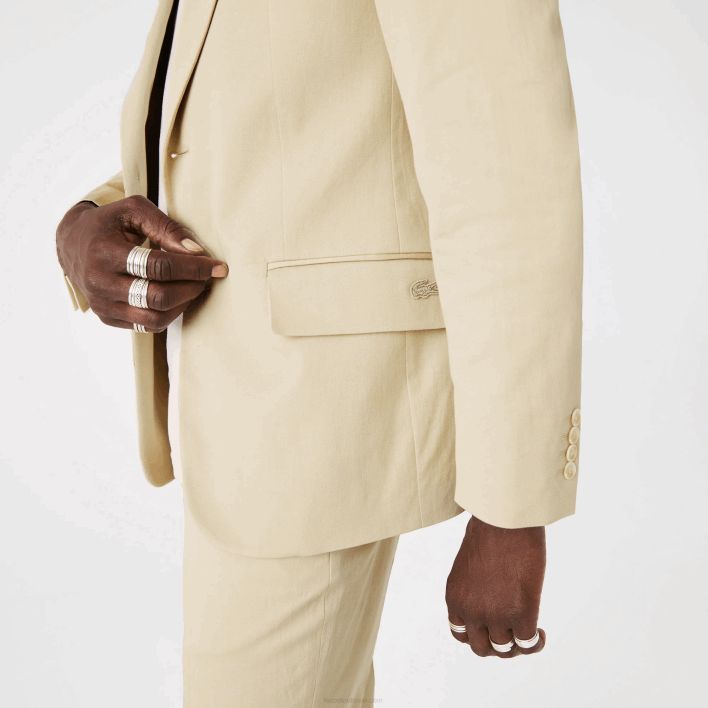 Lacoste Cotton And Linen Blend Pleated Blazer 646T1305 Beige 68S Men