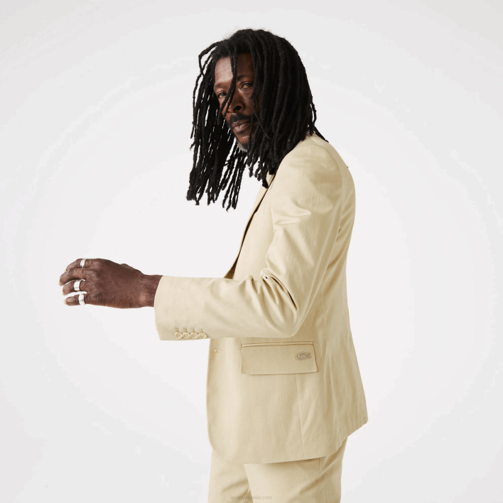 Lacoste Cotton And Linen Blend Pleated Blazer 646T1305 Beige 68S Men