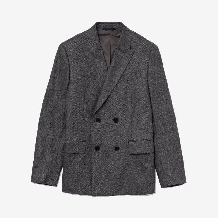 Lacoste Double-Breasted Chevron Virgin Wool And Cashmere Blazer 646T1320 Grey Chine FV8 Men