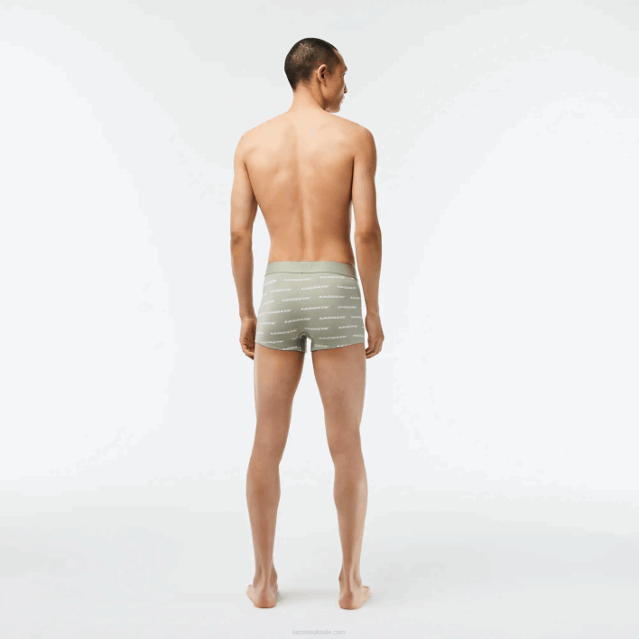 Lacoste 3-Pack Contrast Waist Trunks 646T467 Khaki Green Grey Chine GC9 Men