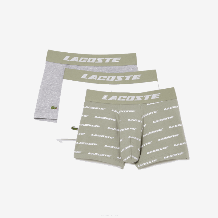Lacoste 3-Pack Contrast Waist Trunks 646T467 Khaki Green Grey Chine GC9 Men