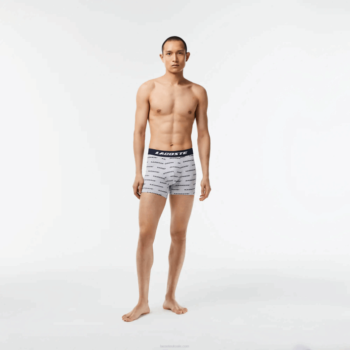 Lacoste 3-Pack Logo Print Jersey Boxers 646T446 Grey Chine Navy Blue 9ZU Men