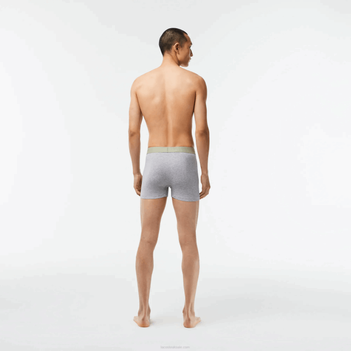 Lacoste 3-Pack Logo Print Jersey Boxers 646T447 Khaki Green Grey Chine GC9 Men