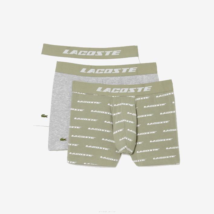 Lacoste 3-Pack Logo Print Jersey Boxers 646T447 Khaki Green Grey Chine GC9 Men