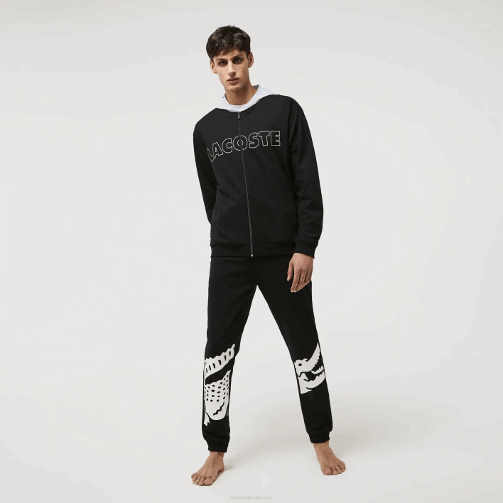 Lacoste Branded Cotton Fleece Indoor Hoodie 646T1474 Black Grey Chine SNP Men