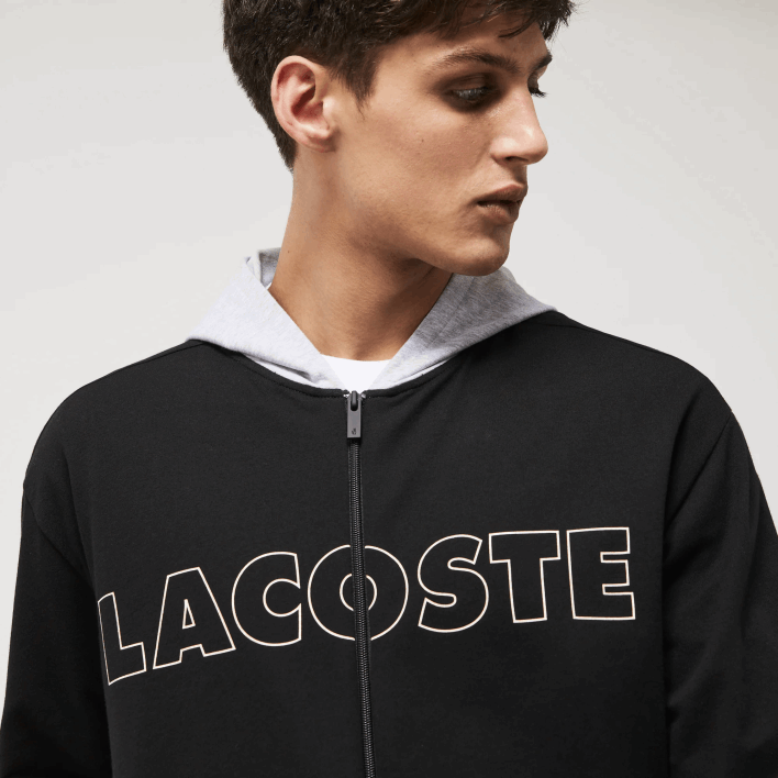 Lacoste Branded Cotton Fleece Indoor Hoodie 646T1474 Black Grey Chine SNP Men