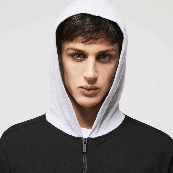 Lacoste Branded Cotton Fleece Indoor Hoodie 646T1474 Black Grey Chine SNP Men