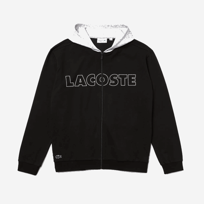 Lacoste Branded Cotton Fleece Indoor Hoodie 646T1474 Black Grey Chine SNP Men