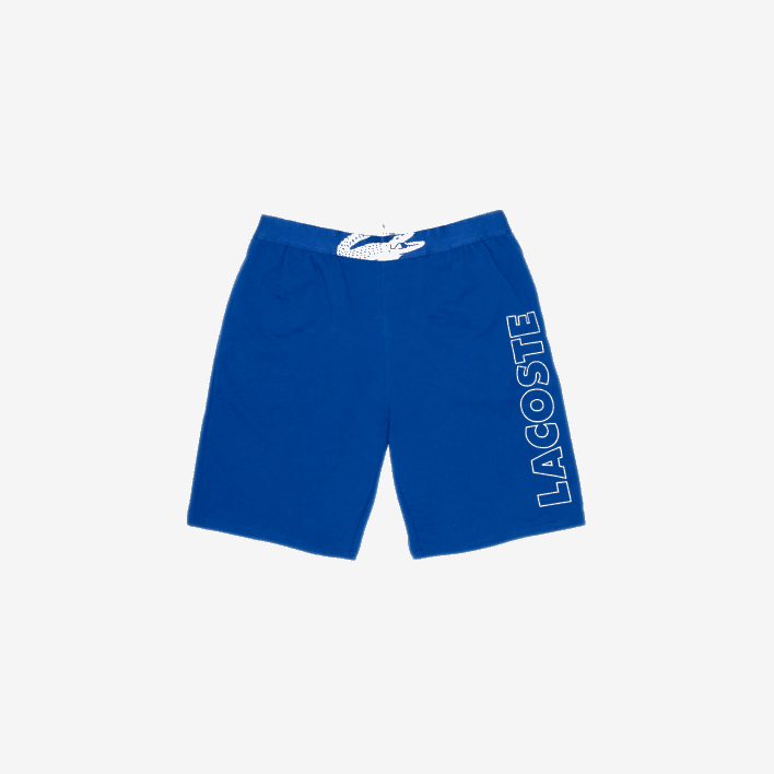 Lacoste Branded Cotton Fleece Indoor Shorts 646T1512 Blue White EMJ Men