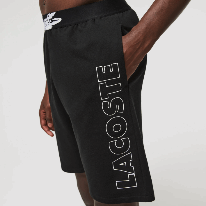 Lacoste Branded Cotton Fleece Indoor Shorts 646T1513 Black White 258 Men