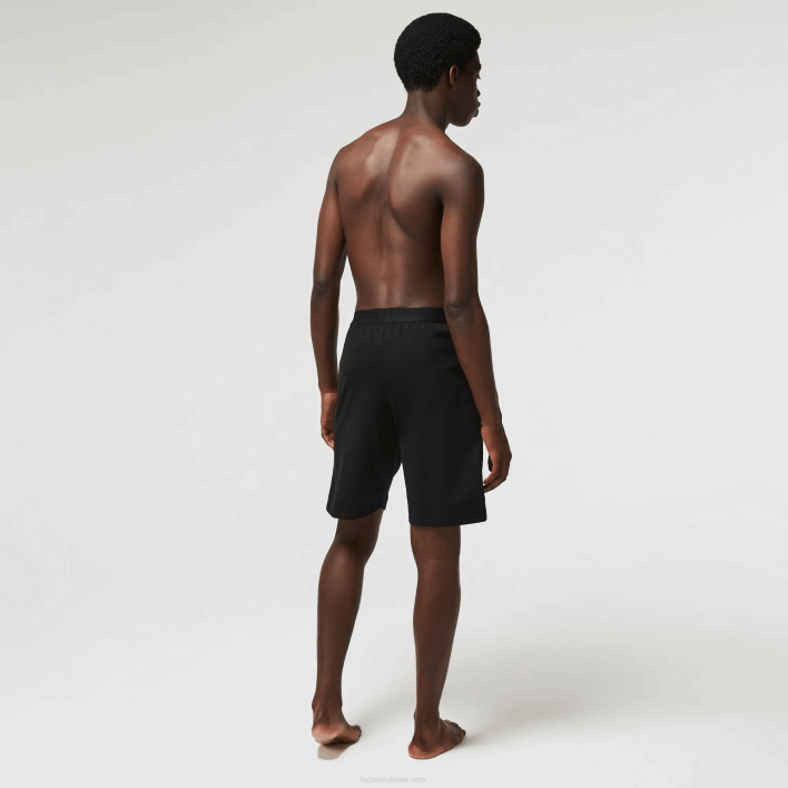 Lacoste Branded Cotton Fleece Indoor Shorts 646T1513 Black White 258 Men