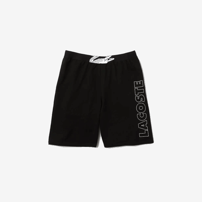 Lacoste Branded Cotton Fleece Indoor Shorts 646T1513 Black White 258 Men