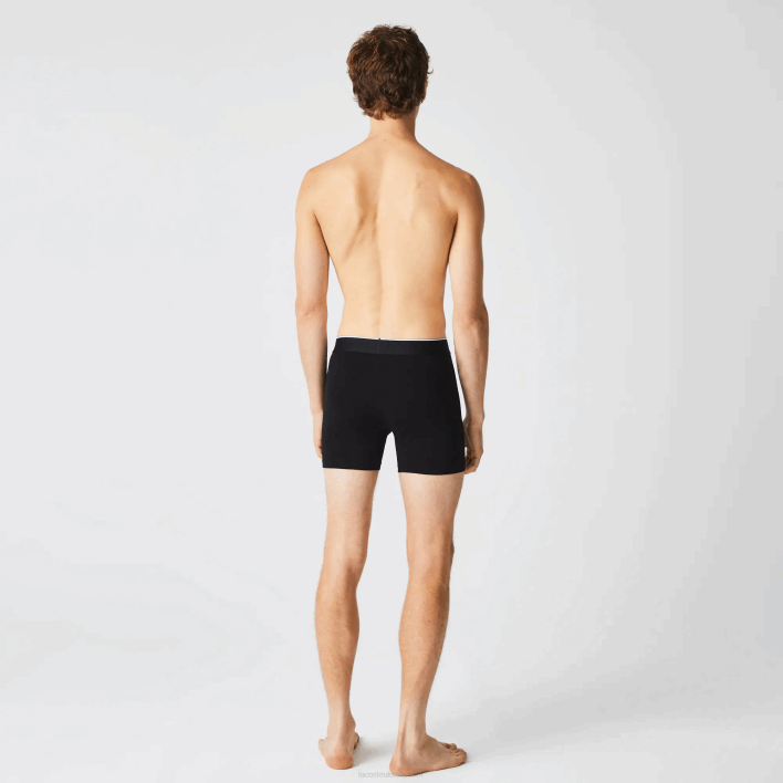 Lacoste Branded Waist Long Stretch Cotton Boxer Brief 3-Pack 646T1429 Black Grey Chine VDP Men