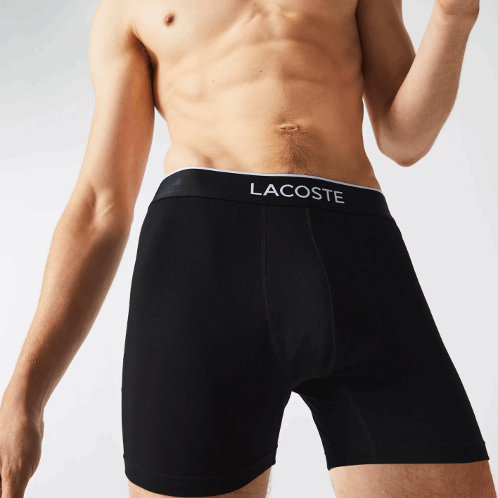 Lacoste Branded Waist Long Stretch Cotton Boxer Brief 3-Pack 646T1429 Black Grey Chine VDP Men