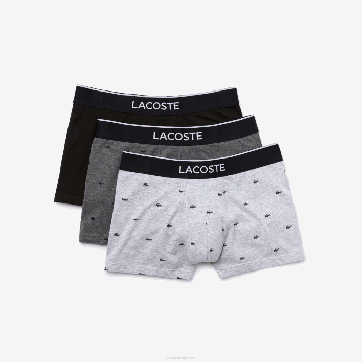 Lacoste Casual Signature Boxer Trunks 3-Pack 646T1328 Black Grey Chine VDP Men