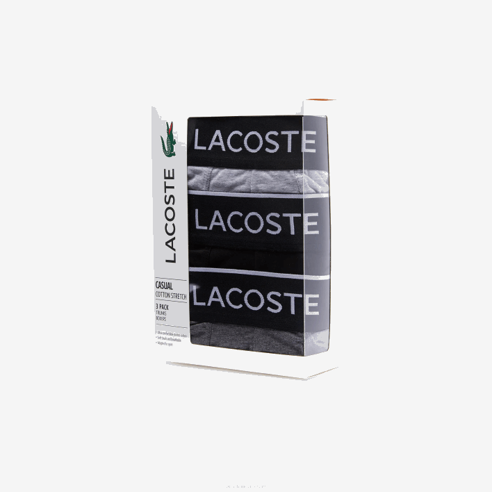 Lacoste Casual Signature Boxer Trunks 3-Pack 646T1328 Black Grey Chine VDP Men