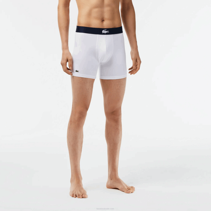Lacoste Crocodile Waist Long Stretch Cotton Boxer Brief 3-Pack 646T1368 Green Navy Blue White P52 Men