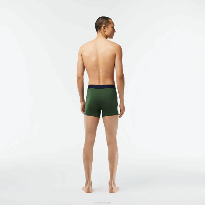 Lacoste Crocodile Waist Long Stretch Cotton Boxer Brief 3-Pack 646T1368 Green Navy Blue White P52 Men