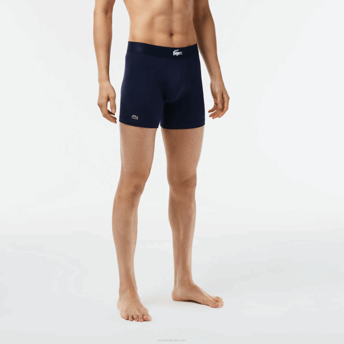 Lacoste Crocodile Waist Long Stretch Cotton Boxer Brief 3-Pack 646T1368 Green Navy Blue White P52 Men
