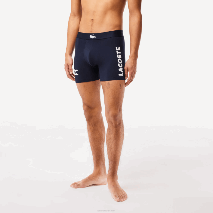 Lacoste Crocodile Waist Long Stretch Cotton Boxer Brief 3-Pack 646T1369 White Grey Chine Navy Blue BCK Men
