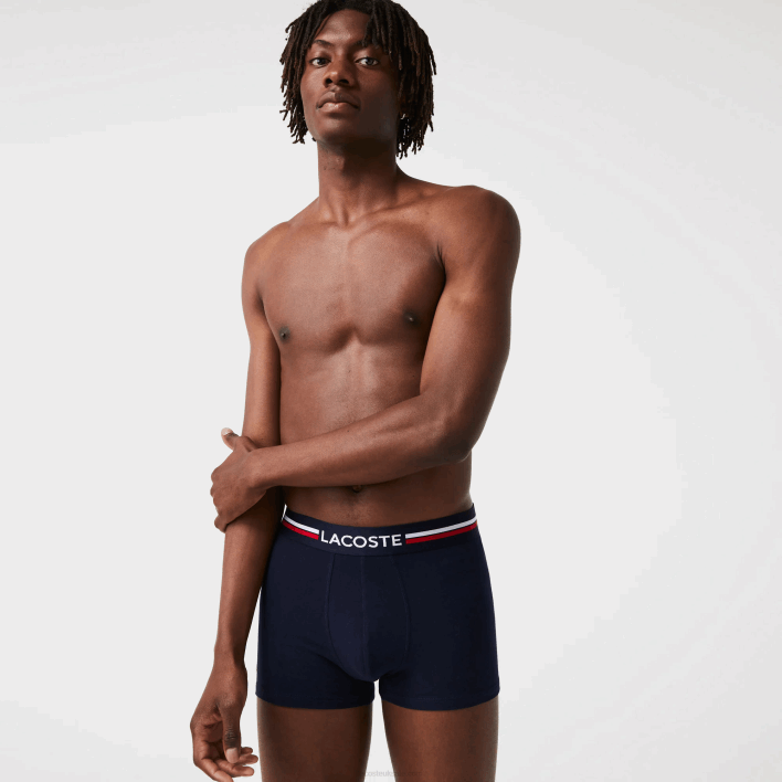 Lacoste Iconic Three-Tone Waistband Trunk 3-Pack 646T1347 Navy Blue Grey Chine Red W34 Men